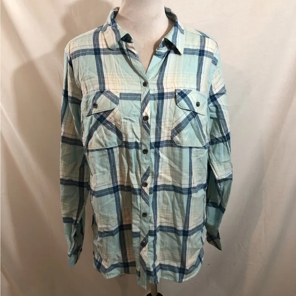 croft & barrow Tops - Croft & Barrow Aqua & Blue Plaid Long Sleeve Button Up - Women’s XL, Bust 22”